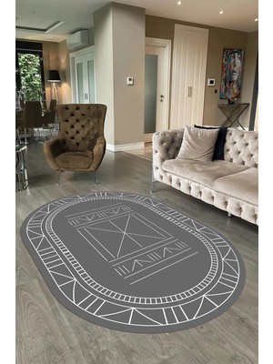 Napoli Home Dijital Baskılı Kaymaz Taban Yıkanabilir Iskandinav Oval Salon Halısı, N-O-Iskandinav-09-Gri,