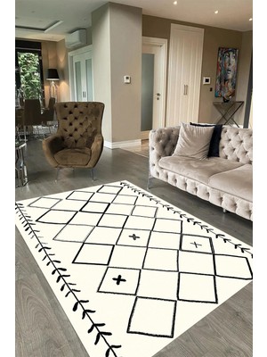 Napoli Home Dijital Baskılı Kaymaz Taban Yıkanabilir Iskandinav Yolluk Salon Halısı, N-Iskandinav-18-Siyah,