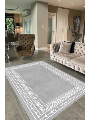 Napoli Home Dijital Baskılı Kaymaz Taban Yıkanabilir Iskandinav Yolluk Salon Halısı, N-Iskandinav-30-Gri,