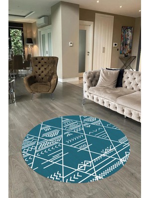 Napoli Home Dijital Baskılı Kaymaz Yıkanabilir Iskandinav Yuvarlak Salon Halısı, N-Y-Iskandinav-20-Turkuaz,