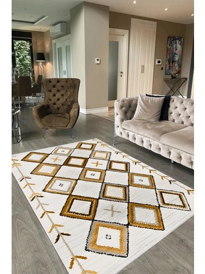 Napoli Home Dijital Baskılı Kaymaz Taban Yıkanabilir Iskandinav Yolluk Salon Halısı, N-Iskandinav-12-Turuncu,