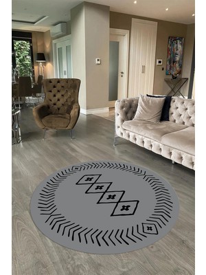 Napoli Home Dijital Baskılı Kaymaz Yıkanabilir Iskandinav Yuvarlak Salon Halısı, N-Y-Iskandinav-03-Gri,