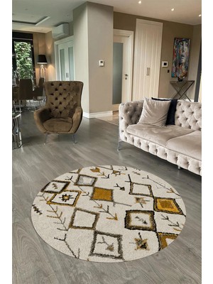 Napoli Home Dijital Baskılı Kaymaz Yıkanabilir Iskandinav Yuvarlak Salon Halısı, N-Y-Iskandinav-14-Kahve,
