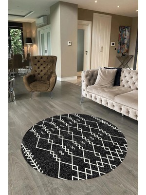 Napoli Home Dijital Baskılı Kaymaz Yıkanabilir Iskandinav Yuvarlak Salon Halısı, N-Y-Iskandinav-17-Antrasit,