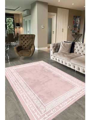 Napoli Home Dijital Baskılı Kaymaz Taban Yıkanabilir Iskandinav Yolluk Salon Halısı, N-Iskandinav-30-Pembe,