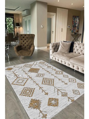 Napoli Home Dijital Baskılı Kaymaz Taban Yıkanabilir Iskandinav Yolluk Salon Halısı, N-Iskandinav-11-Kahve,
