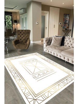 Napoli Home Dijital Baskılı Kaymaz Taban Yıkanabilir Iskandinav Yolluk Salon Halısı, N-Iskandinav-09-Gold,