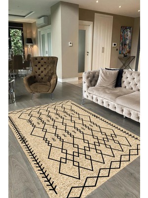 Napoli Home Dijital Baskılı Kaymaz Taban Yıkanabilir Iskandinav Yolluk Salon Halısı, N-Iskandinav-17-Bej,