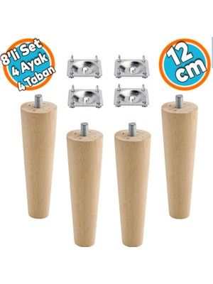 Nzb Ahşap Ayak Mobilya Koltuk Kanepe Sehpa Masa Ayağı Ayakları M8 Civatalı 12 cm + Bağlantı Aparatlı 8'li Set