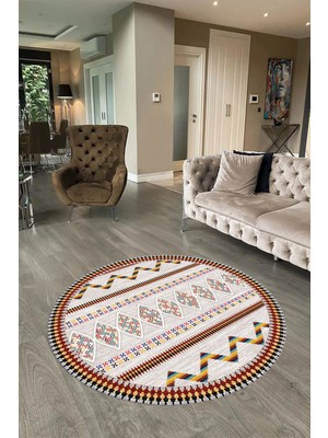 Napoli Home Dijital Baskılı Kaymaz Yıkanabilir Iskandinav Yuvarlak Salon Halısı, N-Y-Iskandinav-27-Renkli,