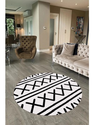 Napoli Home Dijital Baskılı Kaymaz Yıkanabilir Iskandinav Yuvarlak Salon Halısı, N-Y-Iskandinav-28-Beyaz,