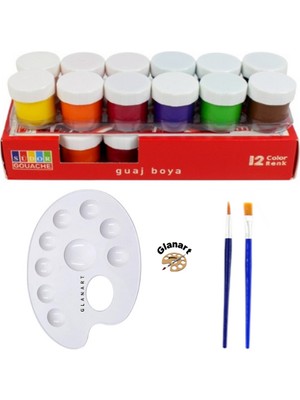 Glanart Sentetik Ipek Fırçalı 12 Renk Guaj Boya Seti 12X20 ml