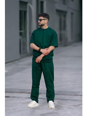 Yakamel Erkek Oversize Kısa Kollu Eşofman Takımı