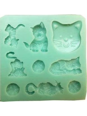 Mutfak Kedi Silikon Kalıp Çikolata Sabun Kokulu Taş Mum Epoksi Kalıbı 9 Delikli