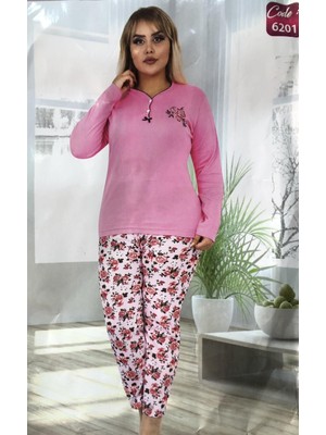 Royam Zirve Kadın Pembe Kışlık Interlok Uzun Kollu Pijama Takımı 6201