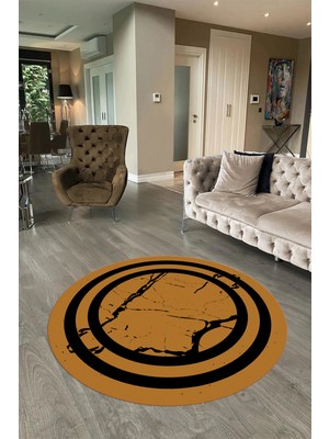 Napoli Home Dijital Baskılı Kaymaz Yıkanabilir Mermer Yuvarlak Mutfak Salon Halısı, N-Y-Mermer-22-Kahve,