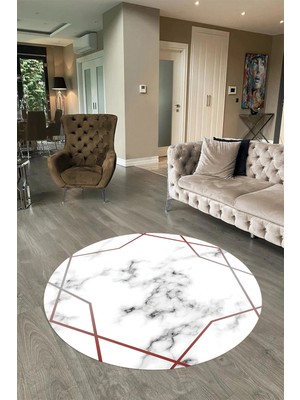 Napoli Home Dijital Baskılı Kaymaz Yıkanabilir Mermer Yuvarlak Mutfak Salon Halısı, N-Y-Mermer-15-Bordo,