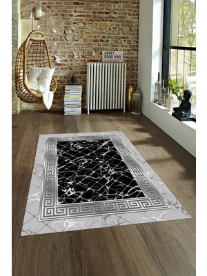 Napoli Home Dijital Baskılı Kaymaz Taban Yıkanabilir Mermer Yolluk Mutfak Salon Halısı, N-Mermer-18-Gri,