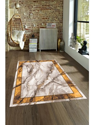 Napoli Home Dijital Baskılı Kaymaz Taban Yıkanabilir Mermer Yolluk Mutfak Salon Halısı, N-Mermer-03-Kahve,