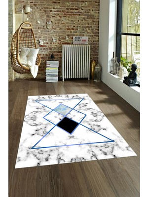 Napoli Home Dijital Baskılı Kaymaz Taban Yıkanabilir Mermer Yolluk Mutfak Salon Halısı, N-Mermer-20-Mavi,