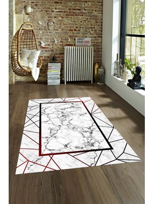 Napoli Home Dijital Baskılı Kaymaz Taban Yıkanabilir Mermer Yolluk Mutfak Salon Halısı, N-Mermer-11-Bordo,