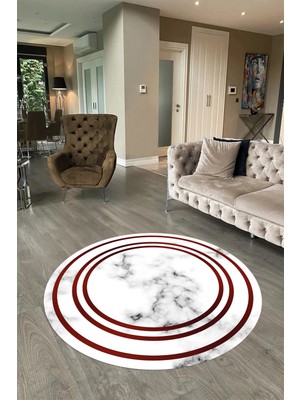 Napoli Home Dijital Baskılı Kaymaz Yıkanabilir Mermer Yuvarlak Mutfak Salon Halısı, N-Y-Mermer-05-Bordo,