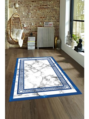 Napoli Home Dijital Baskılı Kaymaz Taban Yıkanabilir Mermer Yolluk Mutfak Salon Halısı, N-Mermer-21-Mavi,
