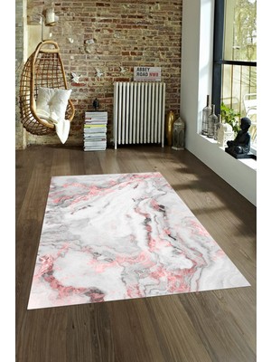 Napoli Home Dijital Baskılı Kaymaz Taban Yıkanabilir Mermer Yolluk Mutfak Salon Halısı, N-Mermer-26-Pembe,