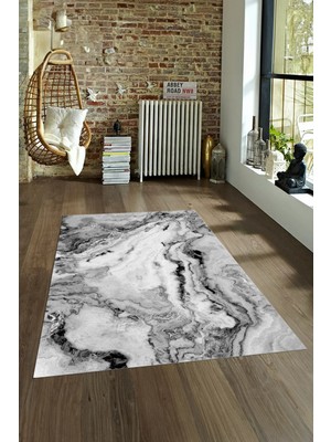 Napoli Home Dijital Baskılı Kaymaz Taban Yıkanabilir Mermer Yolluk Mutfak Salon Halısı, N-Mermer-26-Siyah,