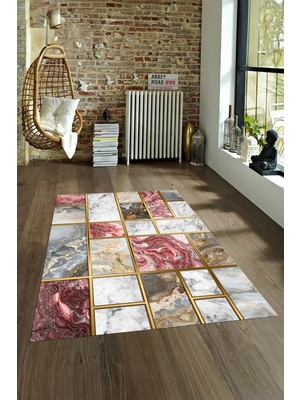Napoli Home Dijital Baskılı Kaymaz Taban Yıkanabilir Mermer Yolluk Mutfak Salon Halısı, N-Mermer-28-Bordo,