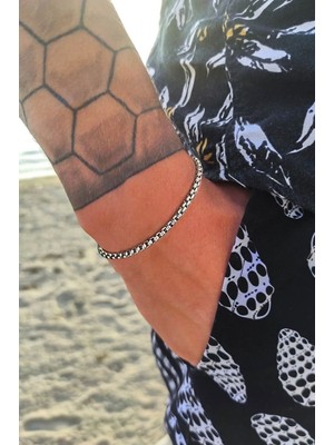 Herşey Nota Unisex Örme Arnavut Zinciri Kararmaz Gümüş Çelik Bileklik