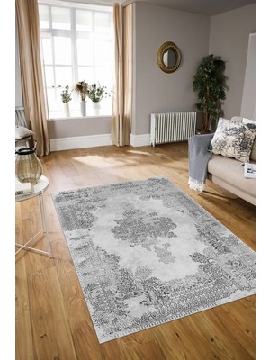 Napoli Home Dijital Baskılı Kaymaz Taban Yıkanabilir Klasik Yolluk Mutfak Salon Halısı, N-Klasik-22-Gri,