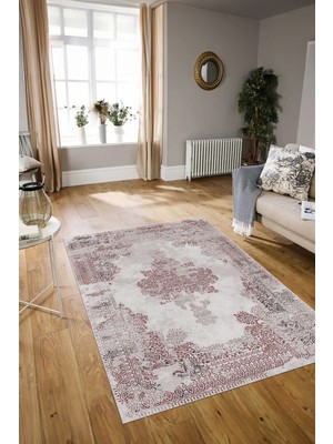 Napoli Home Dijital Baskılı Kaymaz Taban Yıkanabilir Klasik Yolluk Mutfak Salon Halısı, N-Klasik-22-Pembe,