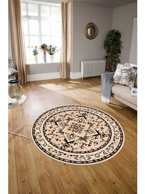 Napoli Home Dijital Baskılı Kaymaz Yıkanabilir Klasik Yuvarlak Mutfak Salon Halısı, N-Y-Klasik-10-Siyah,