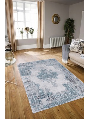 Napoli Home Dijital Baskılı Kaymaz Taban Yıkanabilir Klasik Yolluk Mutfak Salon Halısı, N-Klasik-22-Mavi,