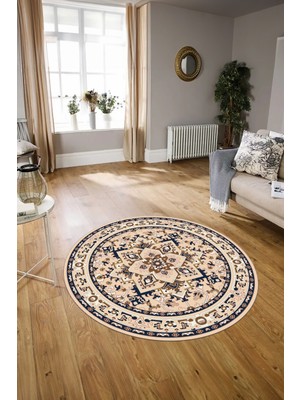 Napoli Home Dijital Baskılı Kaymaz Yıkanabilir Klasik Yuvarlak Mutfak Salon Halısı, N-Y-Klasik-10-Antrasit,