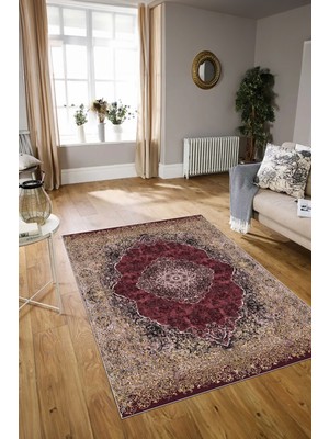 Napoli Home Dijital Baskılı Kaymaz Taban Yıkanabilir Klasik Yolluk Mutfak Salon Halısı, N-Klasik-07-Bordo,