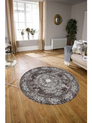 Napoli Home Dijital Baskılı Kaymaz Yıkanabilir Klasik Yuvarlak Mutfak Salon Halısı, N-Y-Klasik-25-Vizon,
