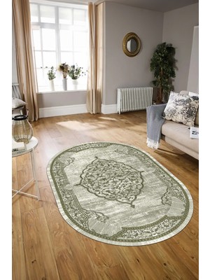Napoli Home Dijital Baskılı Kaymaz Yıkanabilir Klasik Oval Yolluk Mutfak Salon Halısı, N-O-Klasik-15-Yeşil,