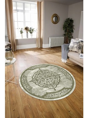 Napoli Home Dijital Baskılı Kaymaz Yıkanabilir Klasik Yuvarlak Mutfak Salon Halısı, N-Y-Klasik-15-Yeşil,