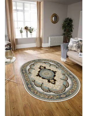 Napoli Home Dijital Baskılı Kaymaz Yıkanabilir Klasik Oval Yolluk Mutfak Salon Halısı, N-O-Klasik-02-Yeşil,