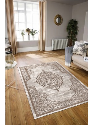 Napoli Home Dijital Baskılı Kaymaz Taban Yıkanabilir Klasik Yolluk Mutfak Salon Halısı, N-Klasik-15-Kahve,