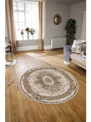 Napoli Home Dijital Baskılı Kaymaz Yıkanabilir Klasik Yuvarlak Mutfak Salon Halısı, N-Y-Klasik-29-Kahve,