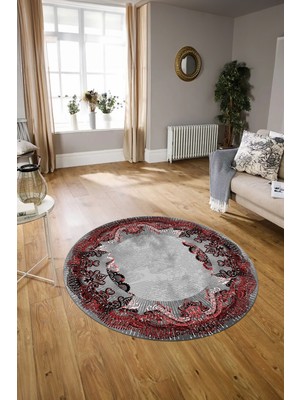 Napoli Home Dijital Baskılı Kaymaz Yıkanabilir Klasik Yuvarlak Mutfak Salon Halısı, N-Y-Klasik-08-Bordo,