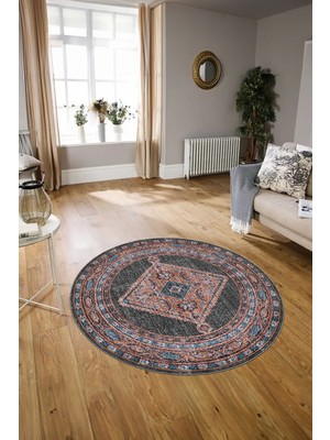 Napoli Home Dijital Baskılı Kaymaz Yıkanabilir Klasik Yuvarlak Mutfak Salon Halısı, N-Y-Klasik-06-Yeşil,