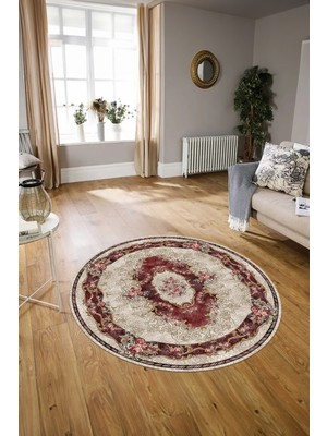 Napoli Home Dijital Baskılı Kaymaz Yıkanabilir Klasik Yuvarlak Mutfak Salon Halısı, N-Y-Klasik-29-Bordo,