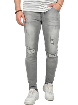 Deepsea Lazer Kesim Yırtıklı Slim Fit Kot Pantolon 2406552