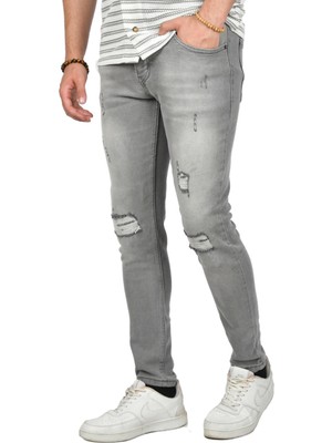 Deepsea Lazer Kesim Yırtıklı Slim Fit Kot Pantolon 2406552