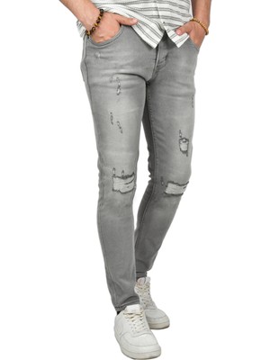 Deepsea Lazer Kesim Yırtıklı Slim Fit Kot Pantolon 2406552