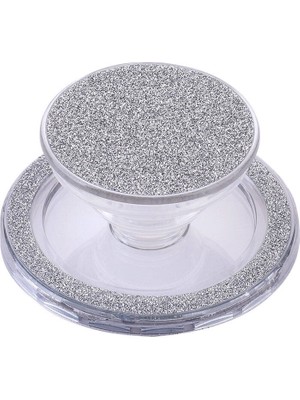 MobaxAksesuar Simli Popsocket Telefon Tutacağı Gümüş Renk Magsafeli 360° Döner Başlık ile Uyumlu